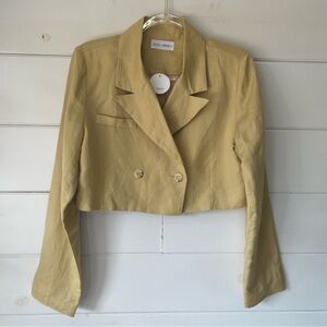 Luca + Grae NWT Golden Wheat Cropped Double Button Lapel Linen Blend Jacket Sz L